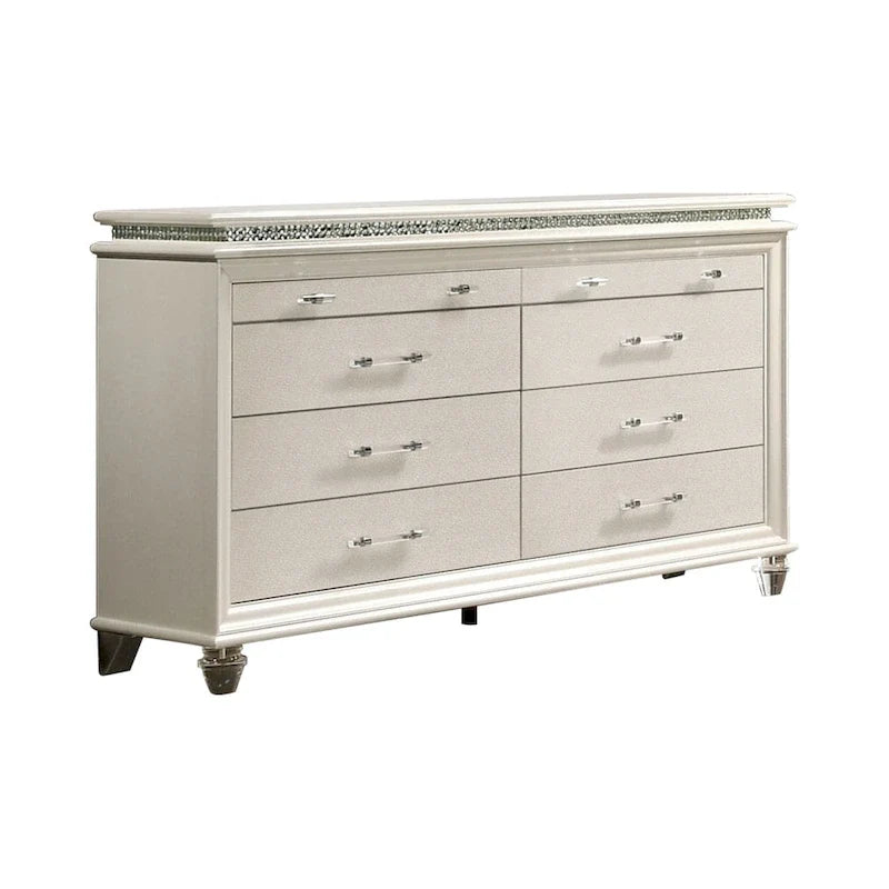 Ensemble deux pièces blanc de style transitionnel (table de chevet et commode)