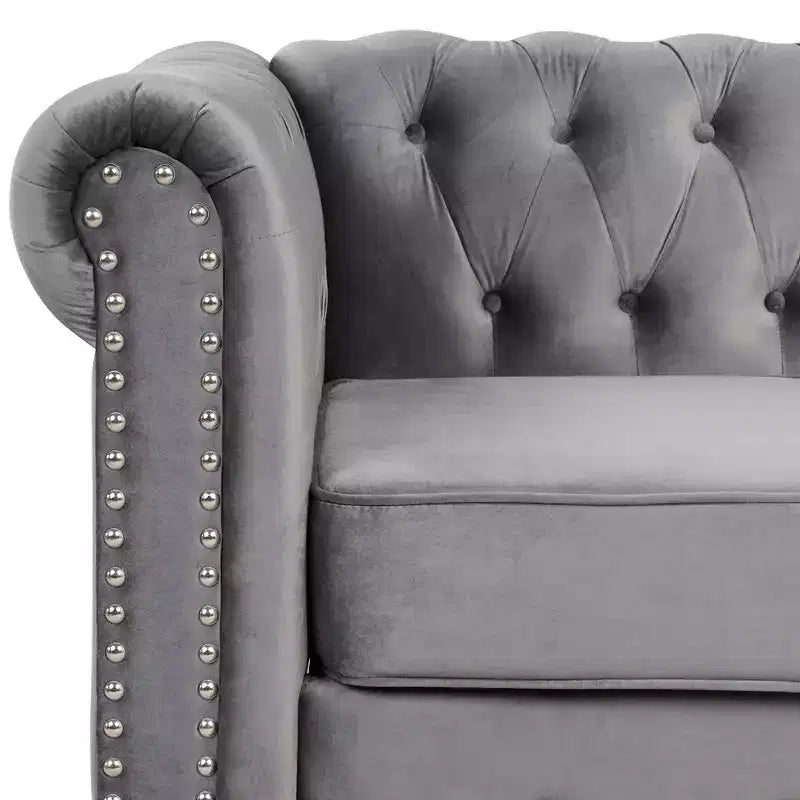 Canapé 3 places Chesterfield avec accoudoirs roulés de 82 po et coussins amovibles Gris – Morden Fort