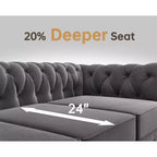 Canapé 3 places Chesterfield avec accoudoirs roulés de 82 po et coussins amovibles Gris – Morden Fort