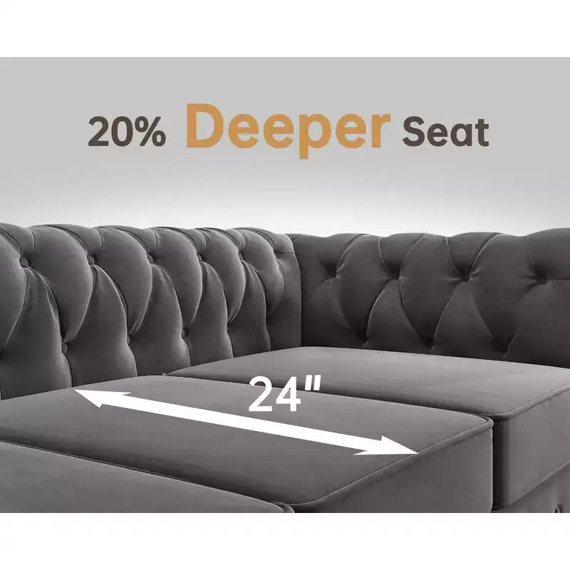 Canapé 3 places Chesterfield avec accoudoirs roulés de 82 po et coussins amovibles Gris – Morden Fort