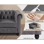 Canapé 3 places Chesterfield avec accoudoirs roulés de 82 po et coussins amovibles Gris – Morden Fort