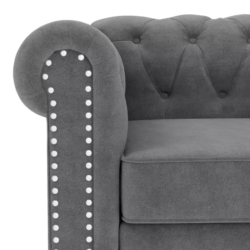 Canapé 3 places Chesterfield avec accoudoirs roulés de 82 po et coussins amovibles Gris – Morden Fort