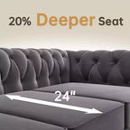Canapé 3 places Chesterfield avec accoudoirs roulés de 82 po et coussins amovibles Gris – Morden Fort
