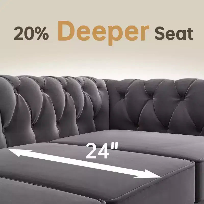 Canapé 3 places Chesterfield avec accoudoirs roulés de 82 po et coussins amovibles Gris – Morden Fort
