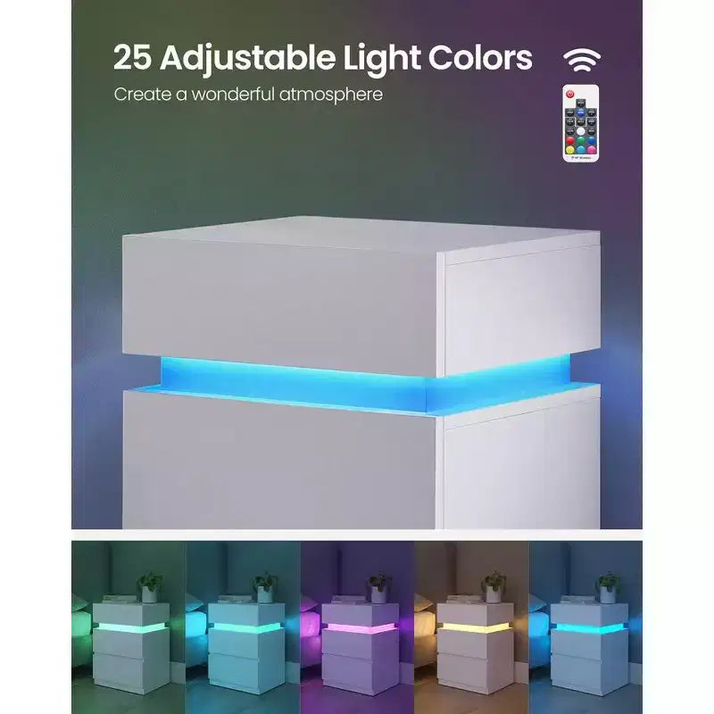 Table de chevet VASAGLE avec lumières LED, couleurs de lumière réglables, table de chevet, table d'appoint avec 3 tiroirs, 35 x 40 x 55 cm
