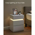 Table de chevet VASAGLE avec lumières LED, couleurs de lumière réglables, table de chevet, table d'appoint avec 3 tiroirs, 35 x 40 x 55 cm