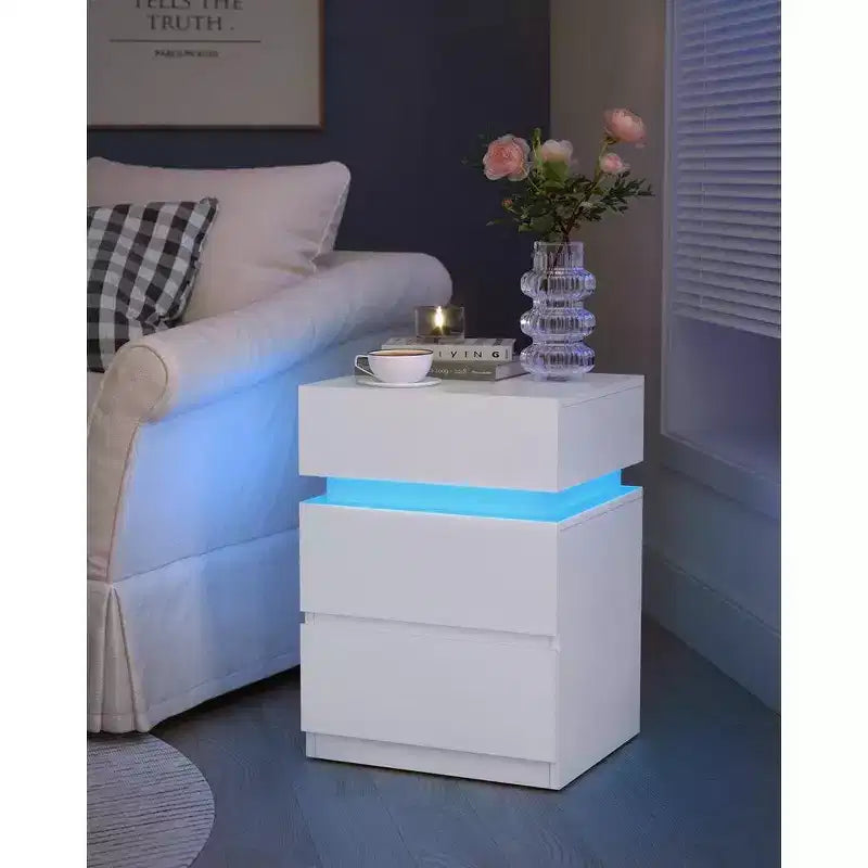 Table de chevet VASAGLE avec lumières LED, couleurs de lumière réglables, table de chevet, table d'appoint avec 3 tiroirs, 35 x 40 x 55 cm