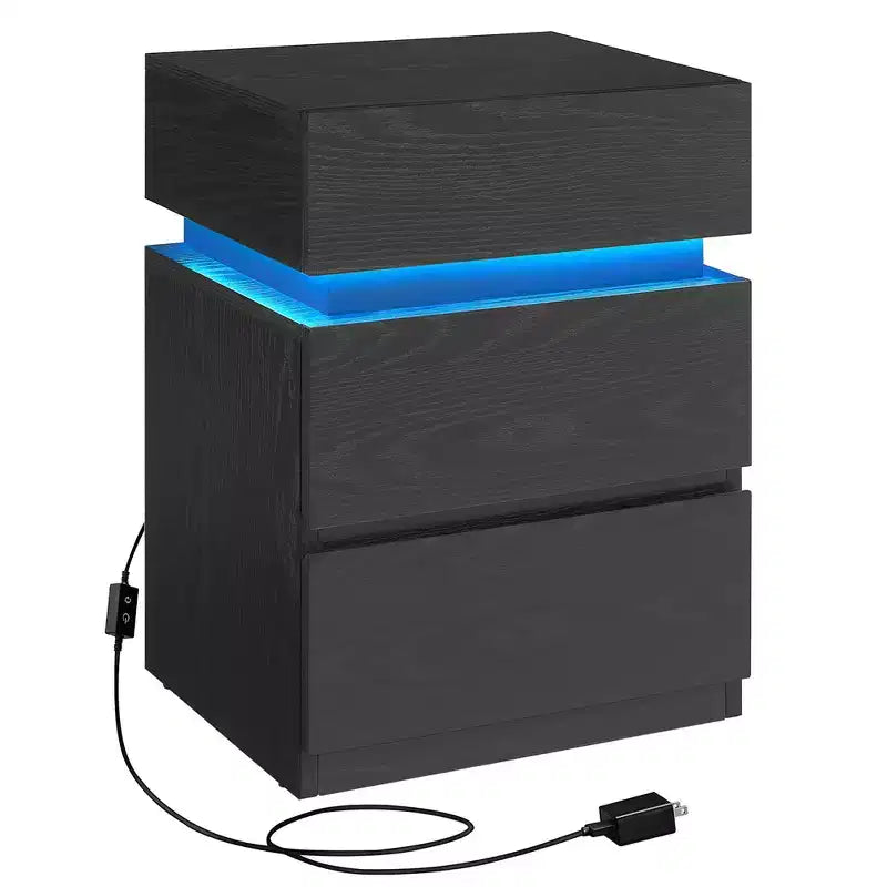 Table de chevet VASAGLE avec lumières LED, couleurs de lumière réglables, table de chevet, table d'appoint avec 3 tiroirs, 35 x 40 x 55 cm