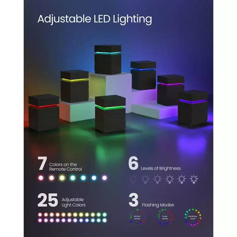 Table de chevet VASAGLE avec lumières LED, couleurs de lumière réglables, table de chevet, table d'appoint avec 3 tiroirs, 35 x 40 x 55 cm
