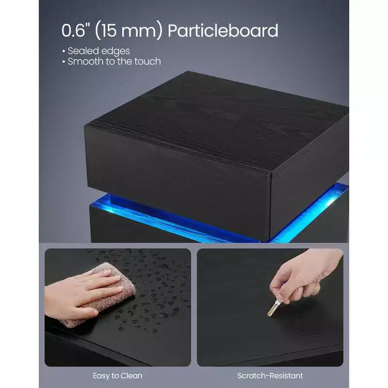 Table de chevet VASAGLE avec lumières LED, couleurs de lumière réglables, table de chevet, table d'appoint avec 3 tiroirs, 35 x 40 x 55 cm