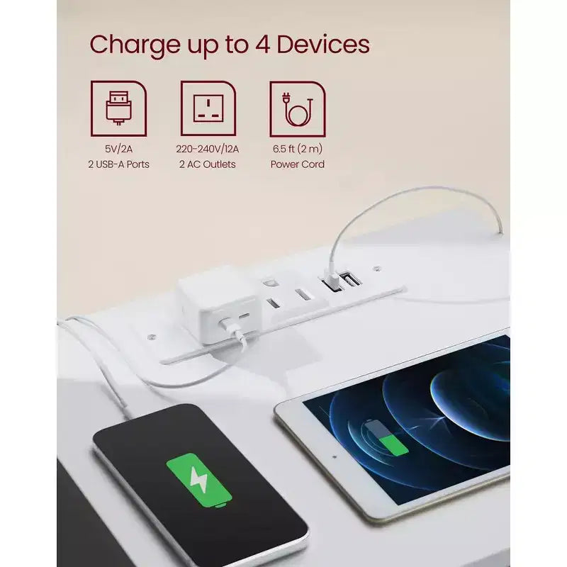VASAGLE Table de chevet avec station de recharge, Table d'appoint avec 3 tiroirs, 2 prises secteur, 2 ports USB, Façades de tiroirs biseautées