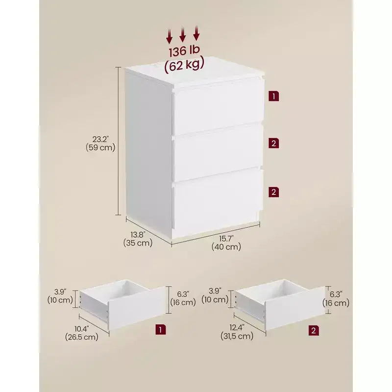 VASAGLE Table de chevet avec station de recharge, Table d'appoint avec 3 tiroirs, 2 prises secteur, 2 ports USB, Façades de tiroirs biseautées