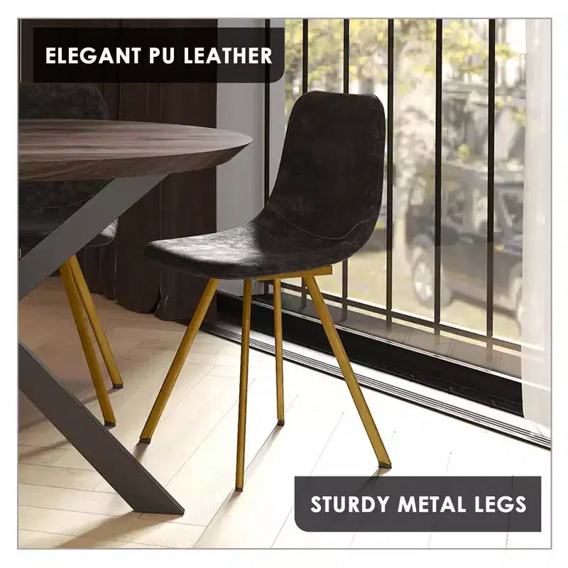 LeisureMod Markley - Lot de 4 chaises de salle à manger modernes en similicuir avec pieds dorés, assise rembourrée, design élégant pour cuisine, salle à manger, bureau ou café.