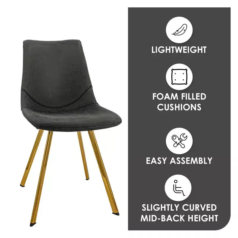 LeisureMod Markley - Lot de 4 chaises de salle à manger modernes en similicuir avec pieds dorés, assise rembourrée, design élégant pour cuisine, salle à manger, bureau ou café.