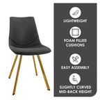 LeisureMod Markley - Lot de 4 chaises de salle à manger modernes en similicuir avec pieds dorés, assise rembourrée, design élégant pour cuisine, salle à manger, bureau ou café.