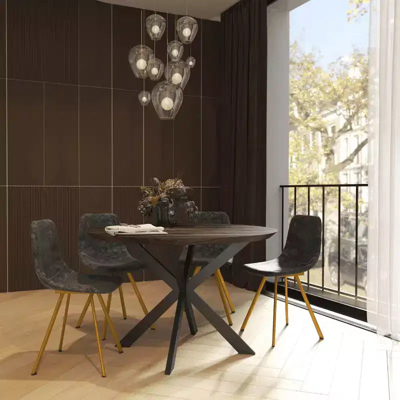 LeisureMod Markley - Lot de 4 chaises de salle à manger modernes en similicuir avec pieds dorés, assise rembourrée, design élégant pour cuisine, salle à manger, bureau ou café.