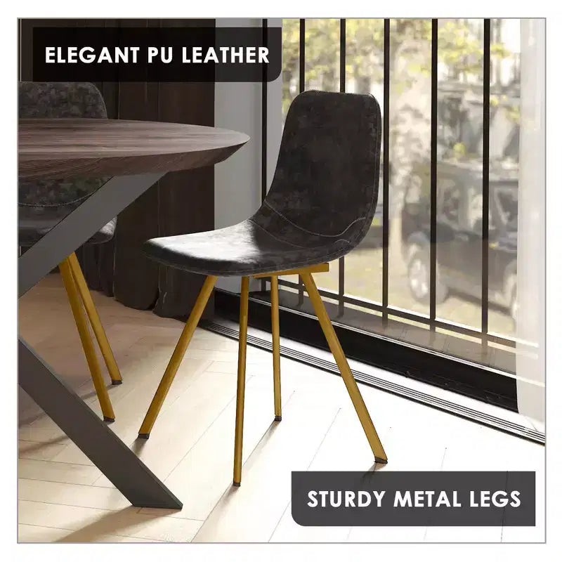 LeisureMod Markley - Lot de 4 chaises de salle à manger modernes en similicuir avec pieds dorés, assise rembourrée, design élégant pour cuisine, salle à manger, bureau ou café.