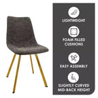 LeisureMod Markley - Lot de 4 chaises de salle à manger modernes en similicuir avec pieds dorés, assise rembourrée, design élégant pour cuisine, salle à manger, bureau ou café.