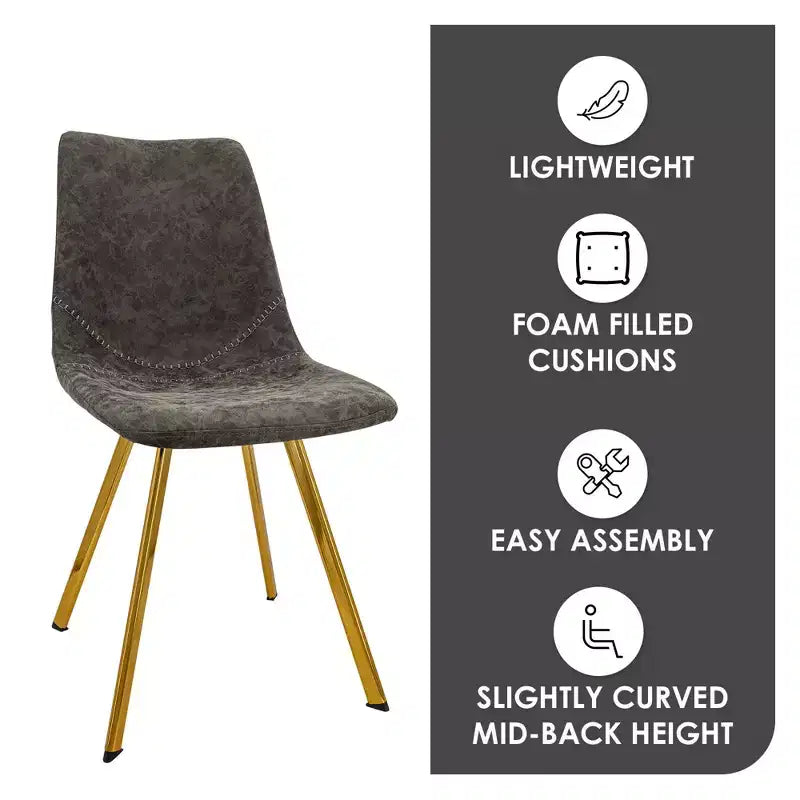 LeisureMod Markley - Lot de 4 chaises de salle à manger modernes en similicuir avec pieds dorés, assise rembourrée, design élégant pour cuisine, salle à manger, bureau ou café.