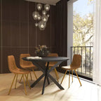 LeisureMod Markley - Lot de 4 chaises de salle à manger modernes en similicuir avec pieds dorés, assise rembourrée, design élégant pour cuisine, salle à manger, bureau ou café.