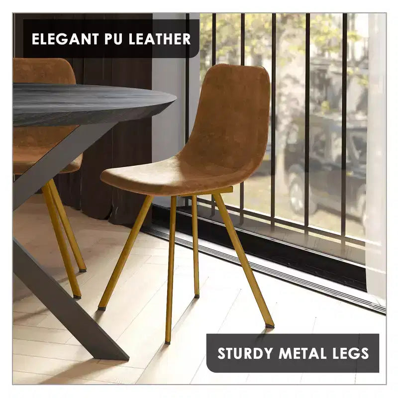 LeisureMod Markley - Lot de 4 chaises de salle à manger modernes en similicuir avec pieds dorés, assise rembourrée, design élégant pour cuisine, salle à manger, bureau ou café.