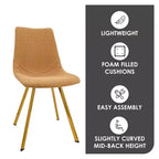 LeisureMod Markley - Lot de 4 chaises de salle à manger modernes en similicuir avec pieds dorés, assise rembourrée, design élégant pour cuisine, salle à manger, bureau ou café.