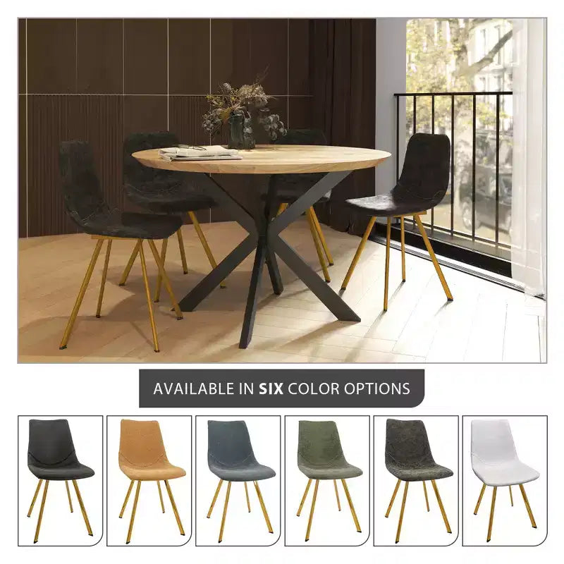 LeisureMod Markley - Lot de 4 chaises de salle à manger modernes en similicuir avec pieds dorés, assise rembourrée, design élégant pour cuisine, salle à manger, bureau ou café.