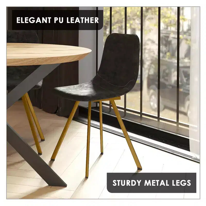 LeisureMod Markley - Lot de 4 chaises de salle à manger modernes en similicuir avec pieds dorés, assise rembourrée, design élégant pour cuisine, salle à manger, bureau ou café.