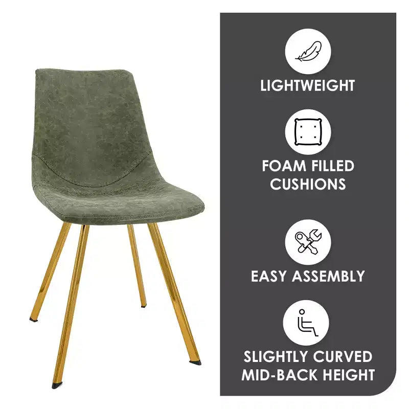 LeisureMod Markley - Lot de 4 chaises de salle à manger modernes en similicuir avec pieds dorés, assise rembourrée, design élégant pour cuisine, salle à manger, bureau ou café.