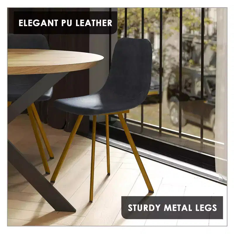 LeisureMod Markley - Lot de 4 chaises de salle à manger modernes en similicuir avec pieds dorés, assise rembourrée, design élégant pour cuisine, salle à manger, bureau ou café.