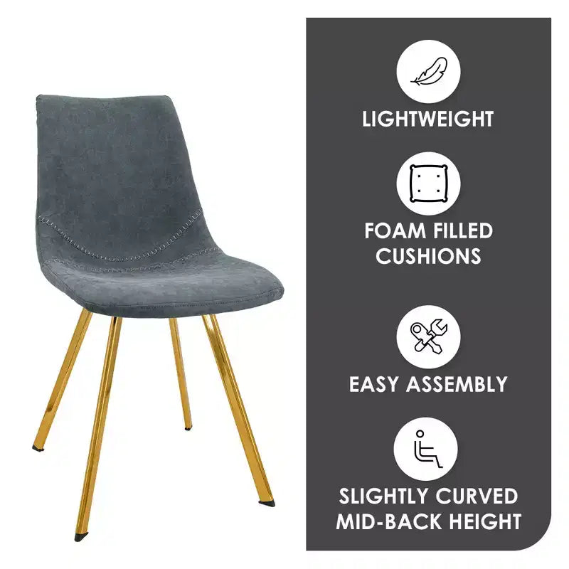 LeisureMod Markley - Lot de 4 chaises de salle à manger modernes en similicuir avec pieds dorés, assise rembourrée, design élégant pour cuisine, salle à manger, bureau ou café.