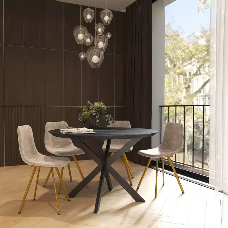 LeisureMod Markley - Lot de 4 chaises de salle à manger modernes en similicuir avec pieds dorés, assise rembourrée, design élégant pour cuisine, salle à manger, bureau ou café.