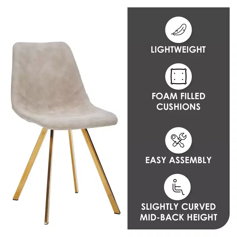 LeisureMod Markley - Lot de 4 chaises de salle à manger modernes en similicuir avec pieds dorés, assise rembourrée, design élégant pour cuisine, salle à manger, bureau ou café.