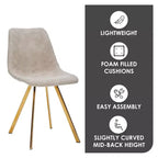 LeisureMod Markley - Lot de 4 chaises de salle à manger modernes en similicuir avec pieds dorés, assise rembourrée, design élégant pour cuisine, salle à manger, bureau ou café.