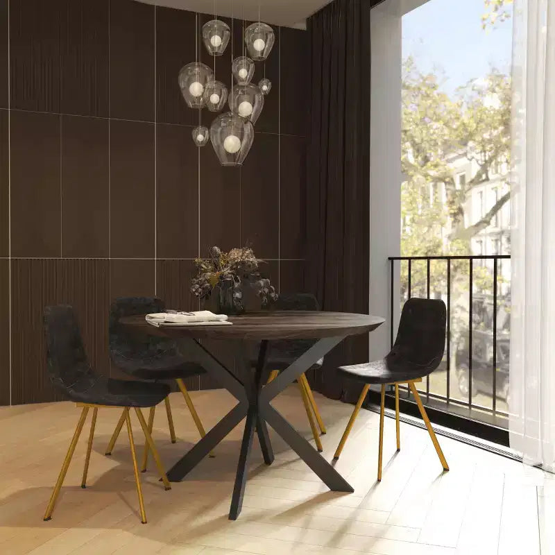 LeisureMod Markley - Lot de 4 chaises de salle à manger modernes en similicuir avec pieds dorés, assise rembourrée, design élégant pour cuisine, salle à manger, bureau ou café.