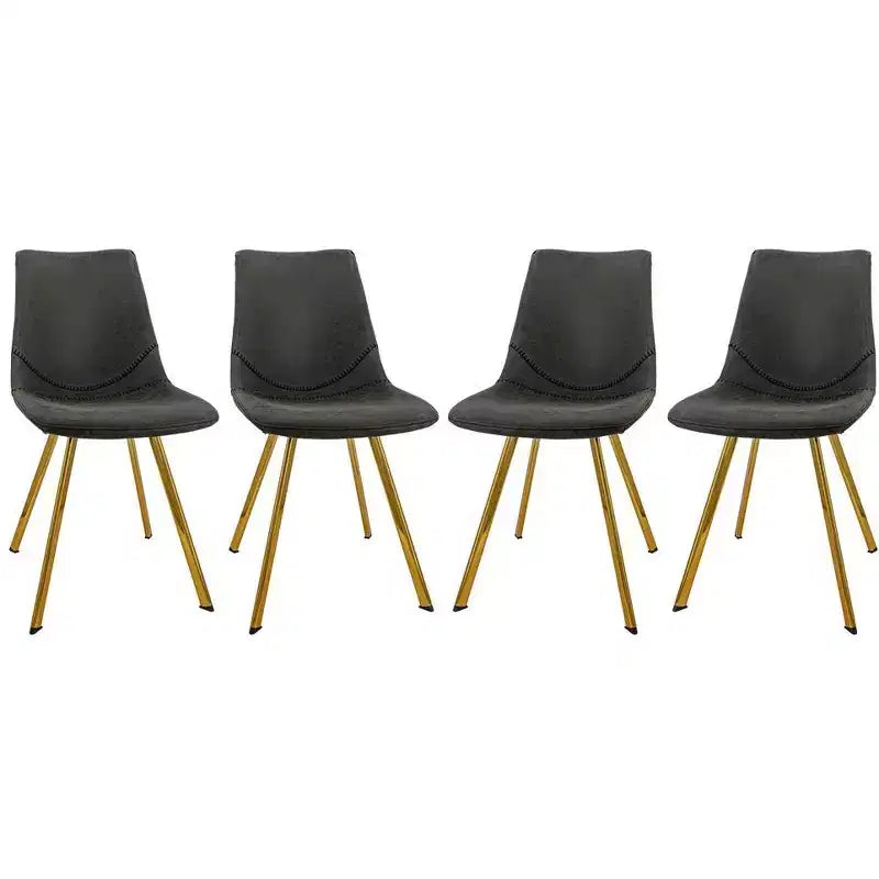 LeisureMod Markley Modern Faux Leather Dining Chair Set of 4 with Gold Legs, Upholstered Seat, Sleek Design for Kitchen, Dining Room, Office, or Cafe