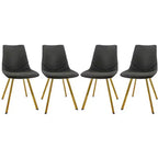 LeisureMod Markley Modern Faux Leather Dining Chair Set of 4 with Gold Legs, Upholstered Seat, Sleek Design for Kitchen, Dining Room, Office, or Cafe
