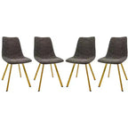 LeisureMod Markley - Lot de 4 chaises de salle à manger modernes en similicuir avec pieds dorés, assise rembourrée, design élégant pour cuisine, salle à manger, bureau ou café.