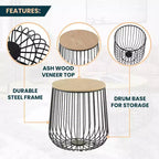 LeisureMod Runswick Table d'appoint moderne du milieu du siècle - Table d'appoint en bois et métal avec rangement à plateau relevable et compartiment caché