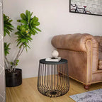 LeisureMod Runswick Table d'appoint moderne du milieu du siècle - Table d'appoint en bois et métal avec rangement à plateau relevable et compartiment caché