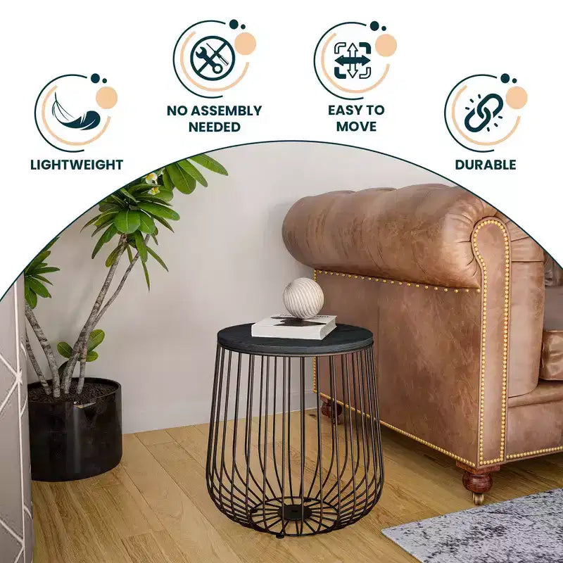 LeisureMod Runswick Table d'appoint moderne du milieu du siècle - Table d'appoint en bois et métal avec rangement à plateau relevable et compartiment caché