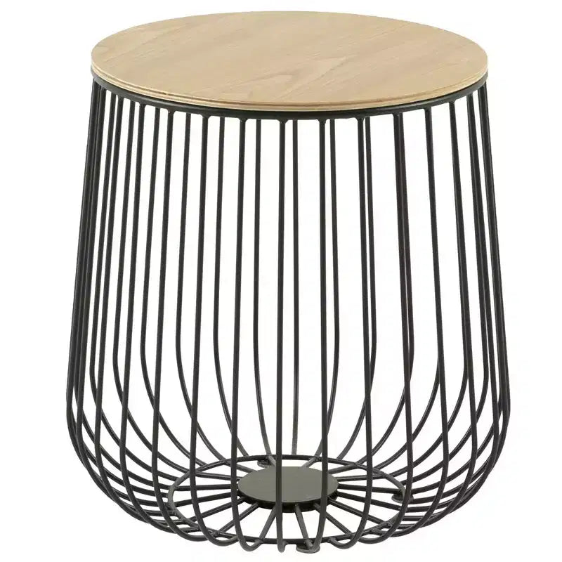LeisureMod Runswick Table d'appoint moderne du milieu du siècle - Table d'appoint en bois et métal avec rangement à plateau relevable et compartiment caché
