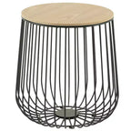 LeisureMod Runswick Table d'appoint moderne du milieu du siècle - Table d'appoint en bois et métal avec rangement à plateau relevable et compartiment caché