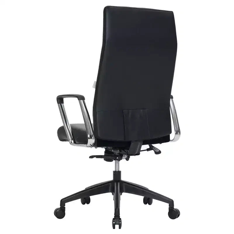 Chaise de bureau LeisureMod Hilton dossier haut en cuir nervuré - Cadre en acier robuste pivotant et inclinable - Chaise de bureau de direction moderne