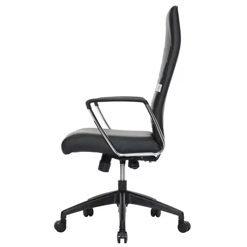 Chaise de bureau LeisureMod Hilton dossier haut en cuir nervuré - Cadre en acier robuste pivotant et inclinable - Chaise de bureau de direction moderne