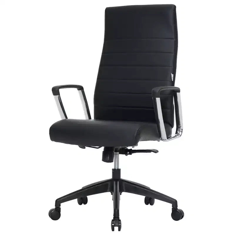 Chaise de bureau LeisureMod Hilton dossier haut en cuir nervuré - Cadre en acier robuste pivotant et inclinable - Chaise de bureau de direction moderne