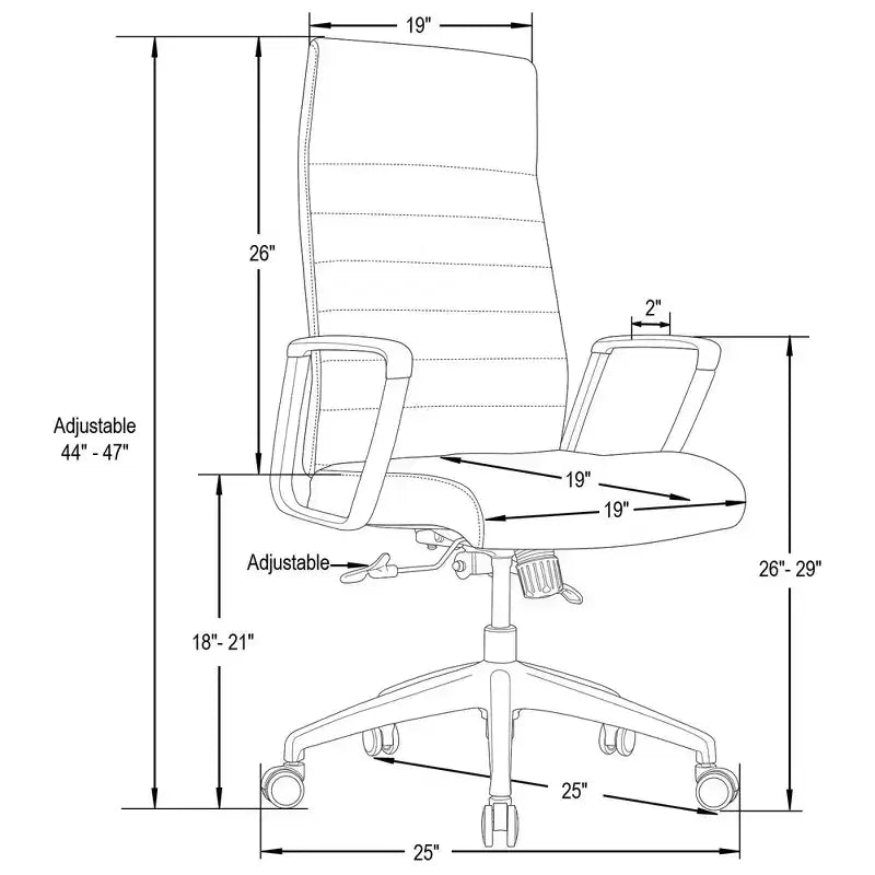 Chaise de bureau LeisureMod Hilton dossier haut en cuir nervuré - Cadre en acier robuste pivotant et inclinable - Chaise de bureau de direction moderne