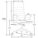 Chaise de bureau LeisureMod Hilton dossier haut en cuir nervuré - Cadre en acier robuste pivotant et inclinable - Chaise de bureau de direction moderne
