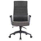 Chaise de bureau LeisureMod Hilton dossier haut en cuir nervuré - Cadre en acier robuste pivotant et inclinable - Chaise de bureau de direction moderne