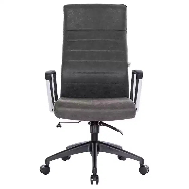Chaise de bureau LeisureMod Hilton dossier haut en cuir nervuré - Cadre en acier robuste pivotant et inclinable - Chaise de bureau de direction moderne